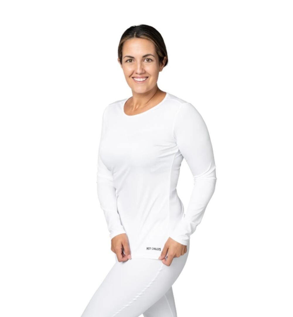 HOT CHILLYS Women's Peach Skins Crewneck Top Small White Long Sleeves NWT